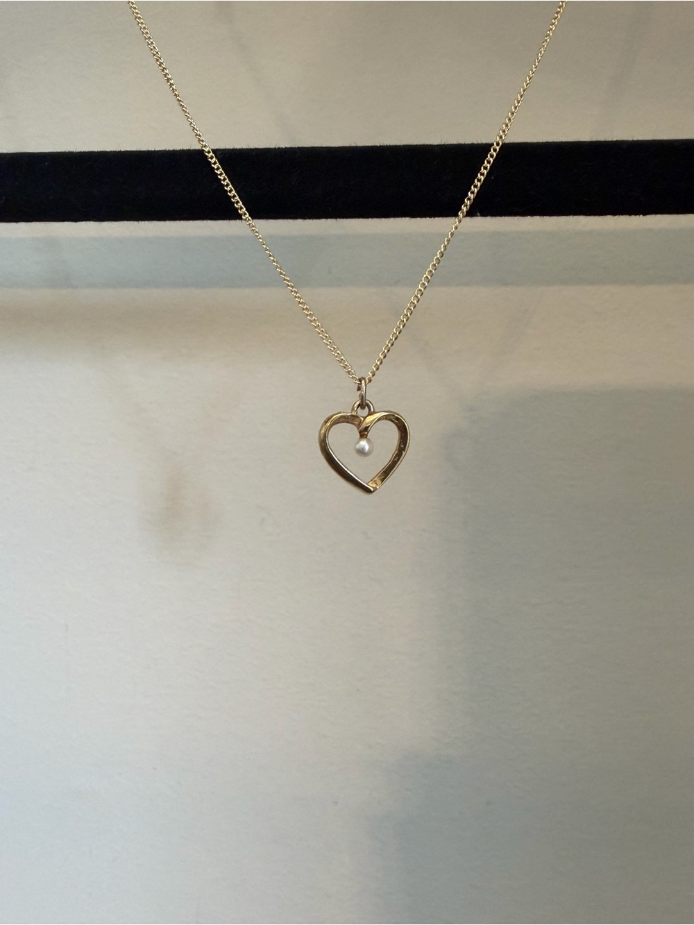 Vintage Gold Colored Delicate Heart Pendant with Necklace and Small Pearl Accent